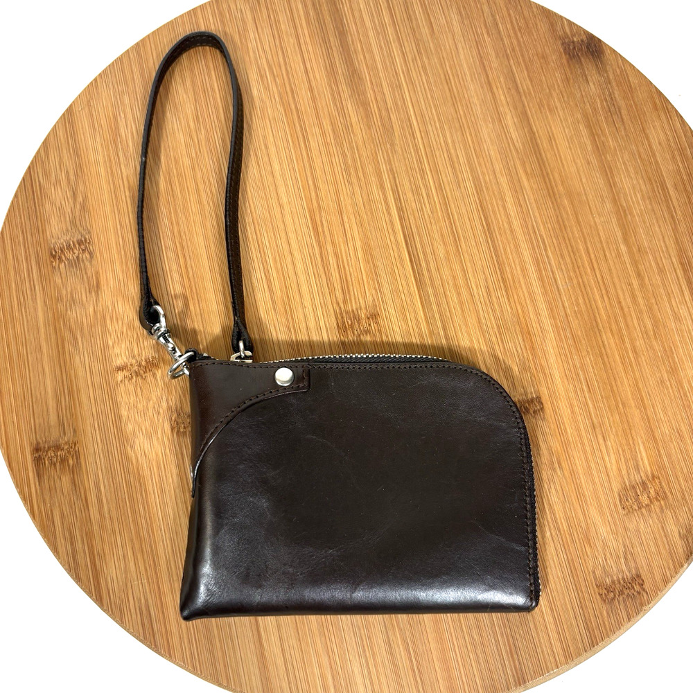 Chocolate Brown Leather Wristlet Gap Y2K Coin Purse Wallet Zip Closure